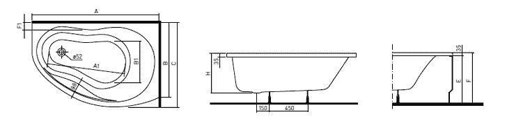 IFO Rattvik Ванна акриловая асимметричная угловая, левая, ножки / 150x100 / BA20150100