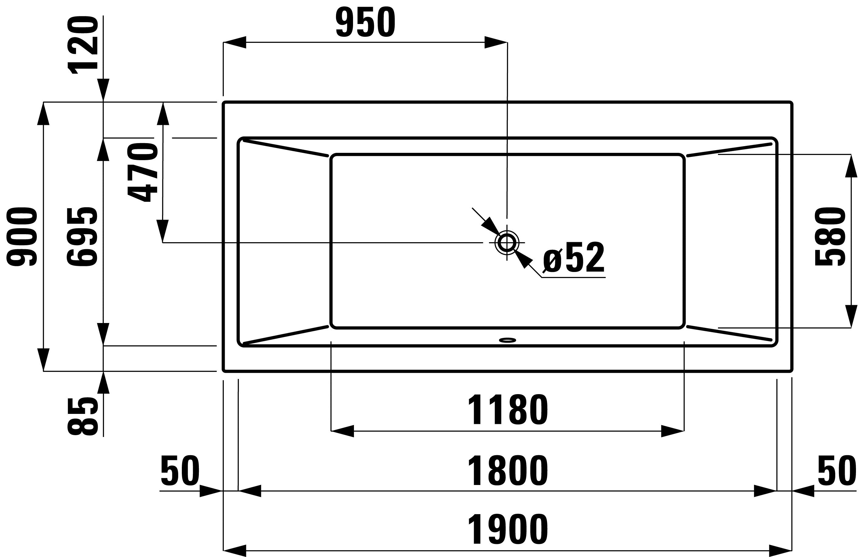 Laufen PRO Ванна акриловая прямоугольная, правая, L-панель, встр. / 190х90 / 2.3495.5.000.000.1
