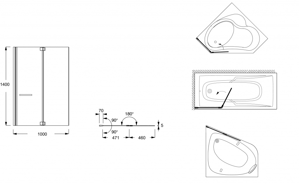 Jacob Delafon Adequation Шторка для ванны стеклянная с поворотным сегментом / 100x140 / E4931-GA