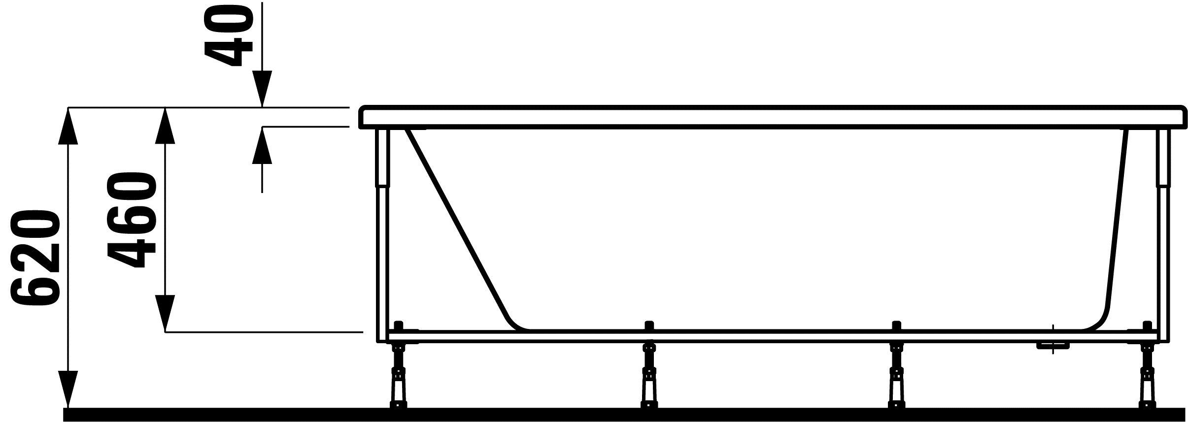 Laufen SOLUTIONS Ванна акриловая ассиметричная, левая, с каркас, вст. / 170х75 / 2.2352.1.000.000.1