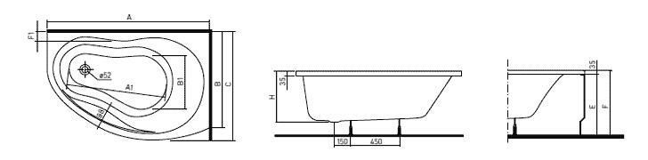 IFO Ванна акриловая правосторонняя, угловая / 150x100 / BA20150000