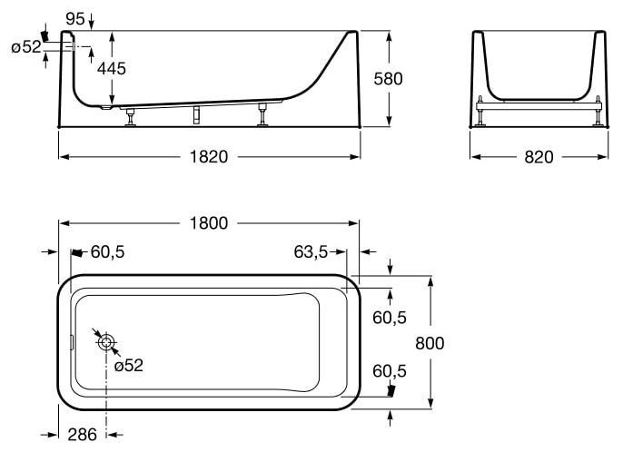 Roca Element Ванна акриловая прямоугольная с панелью и выпуском / 1800x800 / 248158001